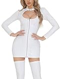 AIEOE Body Donna Pelle Latex Catsuit Tuta Body in Pelle Vernice Wetlook Lingerie Bodysuit Bodycon Vestito Matita Clubwear M Bianco