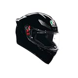 AGV - Casco K1 S E2206, Casco Moto Integrale ECE da Uomo, Stile Racing con Spoiler Aerodinamico, Prese d Aria e Visiera Antigraffio, Campo Visivo 190°, Predisposizione Interfono, Nero