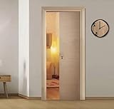 Porta scorrevole a scomparsa interno muro con CHIUSURA AUTOMATICA Ammortizzata in laminato Rovere Sbiancato Finitura Ottone