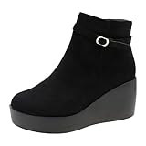 Fashion Stivali Stivaletti da Donna Stivaletti Estivi con Plateau Borchiati Donna Stivali Corti Autunnali e Invernali per Le Donne Stivali con Zeppa a Punta Stivali da Donna di Grandi d Black, 37