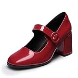 DREAM PAIRS Scarpe Mary Jane Donna con Tacco Grosso da Donna Décolleté Eleganti con Tacco Alto Classico Décolleté in PU Rosso Brillante-US SDPU2232W Taglia 43EU/11US