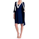 Bysion Donna Set Vestaglia e Camicia Cotone Allattamento Premaman Elegante Scollo a V Pizzo Vestito Pigiami Casa Casual Comodo - Pacco da 2