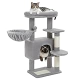 PETEPELA Albero di gatto 88 cm per gatti indoor Condo casetta per gatti con amaca, grotta centro attività, con letto rimovibile, grigio