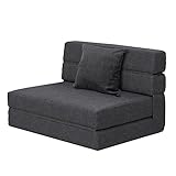 ANONER Divano Pieghevole Futon, Divano Letto Pieghevole con Cotone di Memoria e Cuscino, Divano Letto Futon Poltrona Lavabile Set, Divano Letto per Ospiti, Grigio Scuro