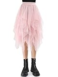 Monbessi Gonna in Tulle Donna Gonna Lunga in Tulle Elastica 80cm Gonna Irregolare in Maglia Quotidiana, Prom, Party(Vita: 60-78cm, Rosa)