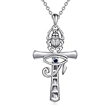 YFN Collana Croce Ankh Argento Sterling Ciondolo Scarabeo Occhio di Horus Gioielli Egiziani Regali per Donna Uomo