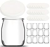 Set di 12 vasetti da yogurt in vetro con 24 coperchi ermetici senza BPA - Made in France - per yogurtiera - Robot - Multicooker (Thermomix, SEB, TM5 / 6, cookéo ecc.) - 143 ML / 125 GR