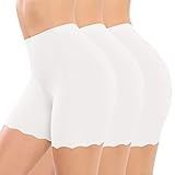 UMIPUBO Pantaloncini Sottogonna Donna 3 Pezzi, Anti sfregamento Boxer, Pantaloni di Sicurezza Senza Cuciture, Vita Alta Mutande Shorts Elasticizzati(Corto - Bianco, L)