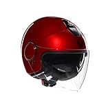 AGV - ETERES E2206, Casco da Moto Jet Unisex, Casco Moto Open Face con Anello Antifurto, Visiera Antigraffio e Anti-UV, Tecnologia con Assorbimento Istantaneo del Sudore, Corsa Red, XS