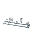 ANDRYS - Rastrelliera Porta Biciclette a Terra, con Sistema di Posteggio Alto e Basso, con Tappi in Pvc Neri, in Acciaio Inox, Colore Grigio, 140 x 42 x 40 cm, 5 Posti