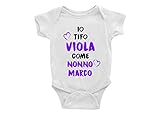 Puzzletee Body Neonato Personalizzabile - Io Tifo Viola come Nonno [ Personalizza Nome ] - Gigliati - Squadra Calcio - Nonno Neonato - Tifo - Idea Regalo Nonno