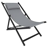 Sedia Sdraio Leggera Da Giardino Schienale Regolabile 5 Posizioni Pieghevole Ergonomica Con Cuscino Traspirante Struttura Nera In Alluminio Da Esterno Piscina Mare Portata Massima 160 Kg (Grigio)