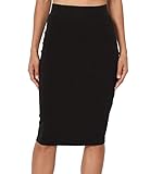 PrettyFashion Donna Elastico Gonna Tubino a Vita Alta Lunghezza Ginocchia Gonna Dritta Bodycon Midi Gonna (Nero, M)