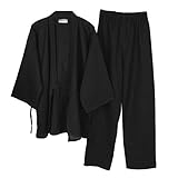 un-brand Kimono Giapponese da Uomo in Cotone Hanfu Abito da Pigiama Antico Plus Size Abbigliamento Zen Abbigliamento taoista (Taglia L, Nero)