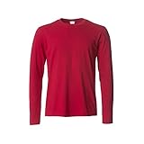 Clique - T-shirt manica lunga Uomo Basic-T L/S, in cotone Jersey, colletto elasticizzato, nastrino parasudore, vestibilità slim-fit (rosso 3XL)