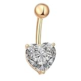 Lieson Piercing Ombelico Ad Anello, Anello Ombelico Piercing Donna Piercing Acciaio Chirurgico Zircone Bianco Cuore Classico, Oro