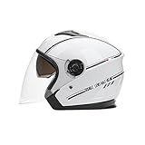 LIONCIANO Casco Semiaperto Adulto con Doppia Visiera, Casco Moto Demi-Jet Moto Cross Casco Scooter Caschi Motorino Vintage, Piloto Urbano Helm(Bianco)