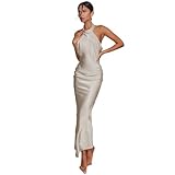 AOWVUTS Abito da Donna Senza Maniche Abito Maxi in Raso Abito Lungo Elegante Vestito Senza Schienale Vestiti da Cerimonia Abito da Sera Partito Festa Banchetto Cocktail