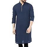 Musulmano Medio Oriente Caftano Islamico Dubai Uomini Etnici Arte Lungo Camicia Indiana Casual Kurta Partito Abito Vestito Tradizionale Indiano Set, Blu marino, XXXXXL