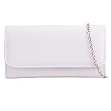 fi9® Pochette da donna in tinta unita, in vernice per matrimoni, feste, balli e serate, bianco, medium